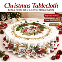 Nappe de Noël ronde ChamXue en polyester imperméable – Housse de table pour dîner de fête, décoration de Noël pour la maison