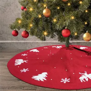 Vente en gros de cerf de Noël en acrylique tricoté rouge foncé Flocon de neige avec perles jupe d'arbre de Noël