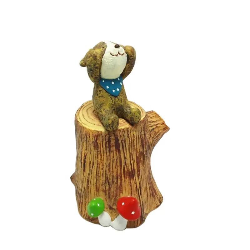 Cartoon Garden Wood log Decoration resina Cute animal figurine sit on creativity ceppo d'albero con fungo