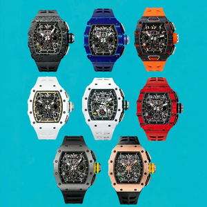 Montre chronographe squelette style RM 11-03, montre de sport Flyback Racing, boîtier en fibre de carbone, montre de luxe, bracelet en caoutchouc - Product Image 1