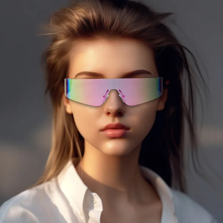 2024 rétro nouvelles tendances sans monture femmes une pièce lunettes Punk miroir Y2k lunettes de soleil pour la conduite