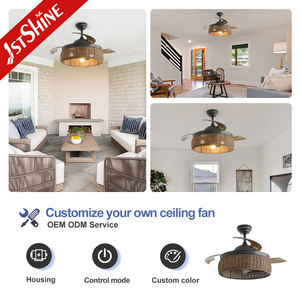 Ventilateur de plafond 1stshine, commande intelligente, design rustique, design en rotin, pales pliables, ventilateur de plafond rétractable avec lumière - Product Image 4
