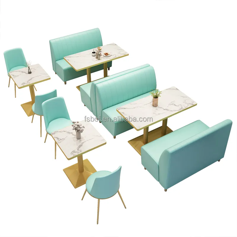 Mebel Meja Makan Warna Biru dan Merah Muda Set Restoran dengan Kursi Kedai Kopi Mebel Meja dan Kursi Kafe Pengiriman Cepat