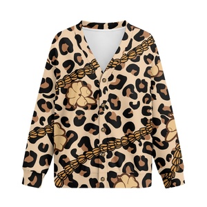 Cardigan trapuntato da <span class=keywords><strong>donna</strong></span> con bottoni, giacca in maglia con stampa Aloha Leopard Puakenikeni, personalizzabile per l'autunno - Product Image 4