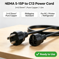 Câble d'alimentation NEMA 5-15P vers IEC C13, 1,5 mètre, fil de cuivre pur pour ordinateur, imprimante, réfrigérateur