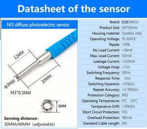 Jimou M3 M4 <span class=keywords><strong>M5</strong></span> M6 Dc10-30V khuếch tán quang điện ảnh cảm biến chuyển đổi gần điện - Product Image 3
