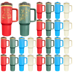 <span class=keywords><strong>Mug</strong></span> vert en acier inoxydable avec revêtement en poudre, miroir, 40 oz, plaqué or en dessous, avec couvercle et paille, entrepôt américain, Noël - Product Image 1