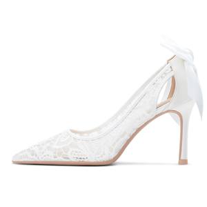 Chaussures en <span class=keywords><strong>dentelle</strong></span> pour femmes transfrontalières Bouche peu profonde Pointu Creux Élégant Chaussures de <span class=keywords><strong>mariage</strong></span> Arc Commerce extérieur Talons de grande taille - Product Image 3