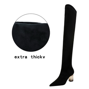 1718-13 bigtree pattini delle donne di modo trasparente di cristallo <span class=keywords><strong>con</strong></span> <span class=keywords><strong>tacco</strong></span> alto a punta in pelle scamosciata sexy sottile pedicure sopra il stivali al ginocchio - Product Image 2