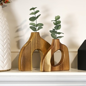 Juego de 2 Jarrones de Madera de Acacia Estilo Bohemio, Forma Irregular, para Arreglos Florales, Decoración de Sala de Estar - Product Image 2