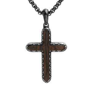 Collier en bois d'ébène naturel et croix vintage <span class=keywords><strong>pour</strong></span> <span class=keywords><strong>homme</strong></span>, bijoux religieux durables en acier inoxydable, vente en gros - Product Image 2