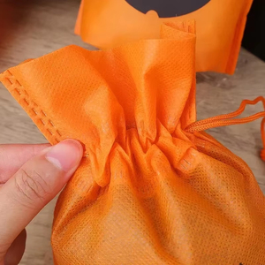 New Eco-friendly Halloween Orange Black Non Woven Folding Drawstring <b>Bag</b> with Funny Decoration and Candy Picking Handbag - Product Image 3