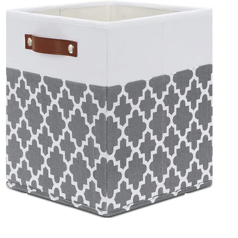 Storage Basket with PU Leather Handle Collapsible Storage Bins for Baby Clothes Toy Storage