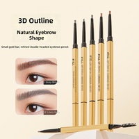 Crayon à sourcils double embout fin certifié Halal BPOM, tube doré, imperméable, maquillage naturel 3D pour sourcils, marque privée, vente en gros