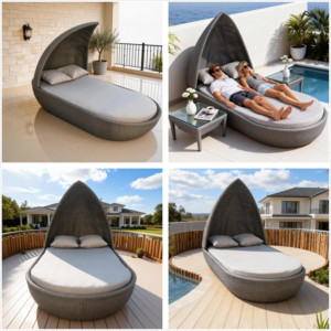 Fabricant professionnel de lits de repos en rotin pour l'extérieur : Chaise longue de luxe en forme de goutte d'eau pour projets commerciaux - OEM/ODM - Product Image 3