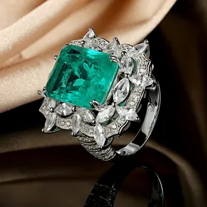 Luxus ringe Sterling silber 925 blau Paraiba Ring Einstellung Zirkonia Ringe