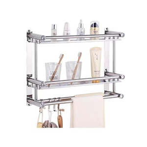 Étagère de <span class=keywords><strong>rangement</strong></span> en acier inoxydable toilettes domestiques vanité Tables porte-serviettes sans poinçon Double couche support mural pour salle de bain - Product Image 6