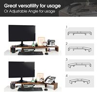 Soporte Doble para Monitor de Madera Rústica, Ajustable en Altura y Ángulo, Organizador Multifuncional para Escritorio de Oficina, Estante para Pantalla de Computadora