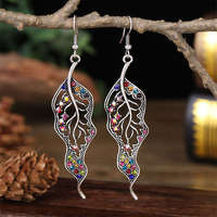 Pendientes exagerados de estilo étnico exótico indio Retro de moda con pendientes de borla de hoja de diamante