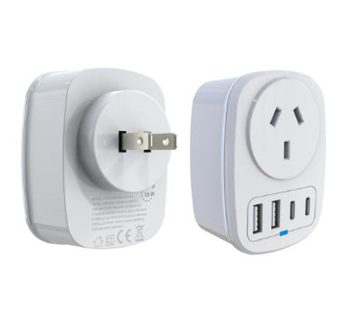 HONPNK AU to Janpan 5 in 1 Universal Travel Plug Adapter with 2 USB-A 2 Type-C Sockets Max 18W AC Power Charger Pd Function