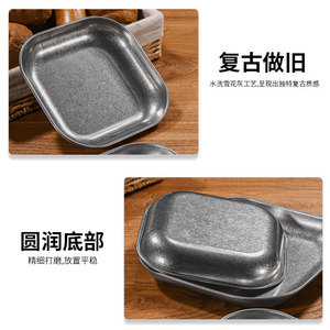 Assiette carrée vintage en acier inoxydable 304, finition vieillie, pour snacks, poulet frit, frites, usage restaurant - Product Image 4
