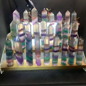 Kindfull Hand Carving Fengshui Obelisk Rainbow Fluorite Towers Healing Natural Stone Crystal Wands Points