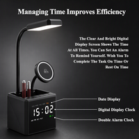 Support de chargeur sans fil magnétique 15W avec logo lumineux personnalisé, lampe LED, horloge numérique et porte-stylo pour téléphone, montre et écouteurs
