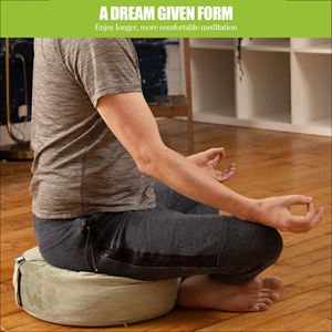 Cuscino rotondo per Yoga con carene di grano saraceno naturale con manico laterale in pelle scamosciata con Design Mandala cuscino per meditazione Zafu - Product Image 3