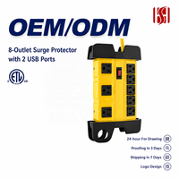 Stop Kontak Ekstensi Bersertifikasi ETL 1800J Surge Rating 15A dengan 8 Stop Kontak dan 2 Port USB untuk Penggunaan Rumah Tangga/Kegunaan Umum