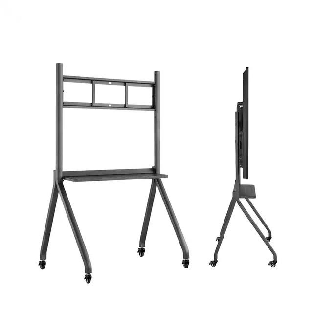 QDE Outdoor Indoor Height Adjustable Steel Swivel Floor Stand TV Trolley Four-Legged Removable 50kg Load Capacity 65" Max Size
