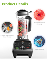 2200W piekvermogen 3PK professionele heavy-duty blender 2L BPA-vrij variabele snelheid ijsbreker smoothie maker voedselverwerker met timer