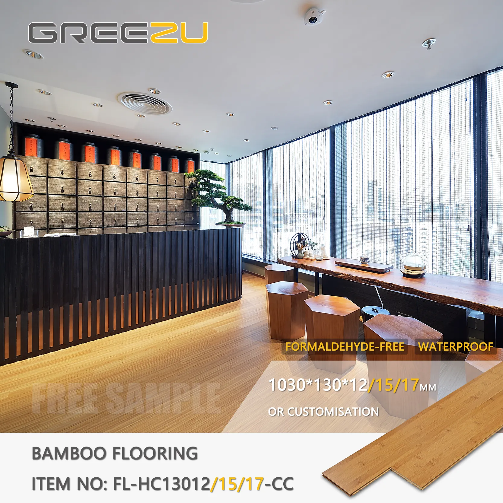 Greezu keran lantai bambu tahan air dalam ruangan & GO laminasi lantai bambu direkayasa