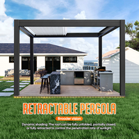 Pergola Bioclimatique Motorisée Rétractable LED Étanche avec Lames Orientables Automatiques, Design Moderne, Toit de Gazebo Extérieur en Aluminium