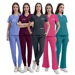 Uniformes de thérapeute de beauté coordonnés de qualité supérieure 2025 gommages médicaux sur mesure ensemble d'allaitement OEM avec accessoires en bleu royal - Product Image 1