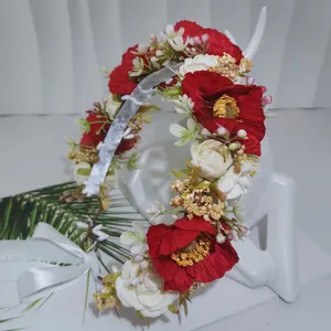 Menyesuaikan mahkota bunga Poppy untuk ikat kepala karangan bunga perempuan untuk pernikahan dan foto keluarga ikat kepala Gala mewah ikat kepala pengantin
