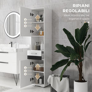 Kleankin Columna Baño en MDF con Estante Abierto, Cajón y Armario Cerrado, 37x32,5x170 cm, Blanco - Product Image 5