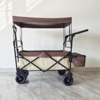 Chariot à roues pliable en acier avec larges roues en PU, chariot de plage pliable pour l'extérieur, chariot de plateforme pratique pour le stockage et les courses