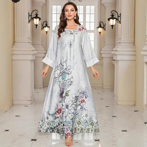 Vestido Largo Informal con Estampado y Cuentas con Incrustaciones de Diamantes, Estilo Europeo Americano, Abaya para Mujeres Musulmanas - Product Image 4