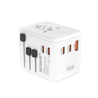 Adaptor Universal pengisi daya perjalanan 3AC Gan 70W terbaru Multi steker Adaptor perjalanan internasional dengan 1 USB dan 4 Tipe C
