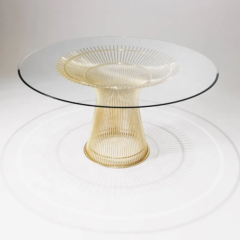 Elegante Platner mesa de jantar redonda aço inoxidável base temperado mármore mesa jantar mesa mesa