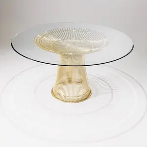 Elegante Platner mesa de jantar redonda aço inoxidável base temperado mármore mesa jantar mesa mesa