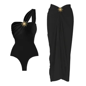 2Pcs Maillot <span class=keywords><strong>de</strong></span> bain à une épaule Sexy Women Bikini 2025 Cut Out Swimwear Solid Red Swimming Suit Female Biquini Bodysuit Beach Outfits - Product Image 2