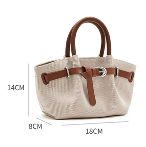 Sac à bandoulière en coton lin cuir de haute qualité, design de mode de luxe personnalisé, sac seau, petit sac à main pour femmes - Product Image 2