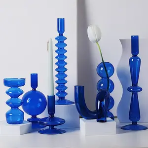 Customized Blue Glass Candle Holder Wholesale Wedding Dedicated Candlesticks