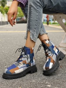 Stivaletti da <span class=keywords><strong>donna</strong></span> con Logo personalizzato di tendenza di ultima moda con plateau Casual con stampa completa <span class=keywords><strong>blu</strong></span> <span class=keywords><strong>stivali</strong></span> corti - Product Image 5