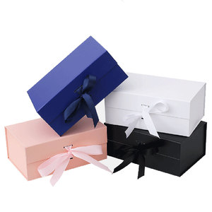 Foldable Magnetic Paper Gift <b>Box</b> Black With Ribbon Custom Logo Apparel Shoe Cosmetic Packaging Wholesale - Product Image 1