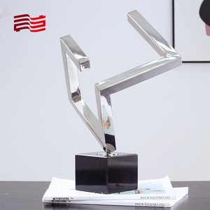 Silver Stainless Steel <strong>Modernist</strong> Sculpture with Marble Base Geometric Light Luxury Art for <strong>Home</strong> Metal Sculptures