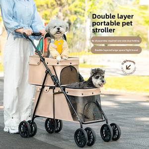 Carrito Doble para Mascotas, para 2 Perros, Desmontable, Plegable, de 4 Ruedas, con Compartimentos Separados, Directo de Fábrica - Product Image 1