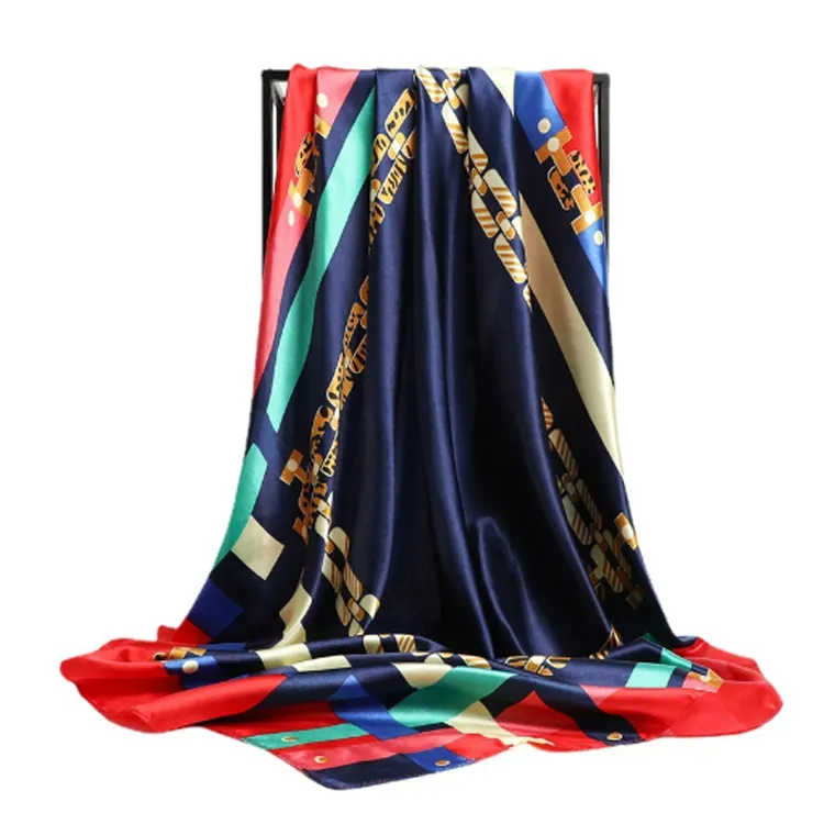 90*90cm petit foulard carré 3D foulard en satin imprimé numérique femmes nouveaux foulards en soie professionnels pour 2024