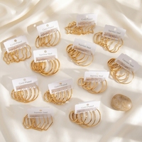 Ensemble de boucles d'oreilles créoles en acier inoxydable plaqué or, motifs variés (cercle, cœur, étoile, fleur), bijoux de mode pour femmes